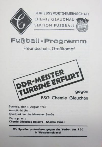 G686 GLAS BSG TURBINE SPREMBERG DFV DFB Fussball Sport DDR Oberliga Liga H16,0cm 